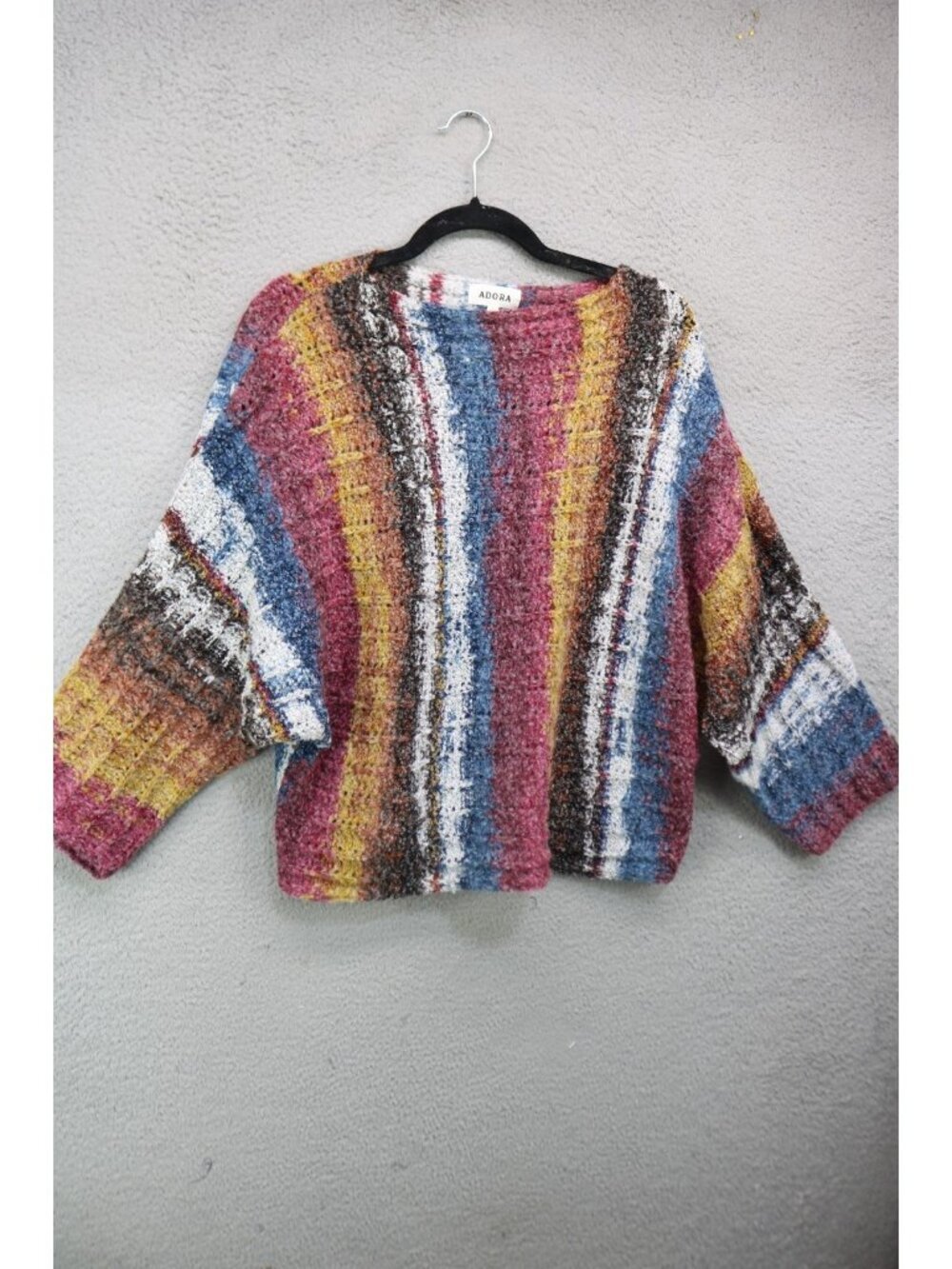 Adora Wool Blend Open Knit Sweater-Large-Dolman Sleeve-Stripes-BOHO